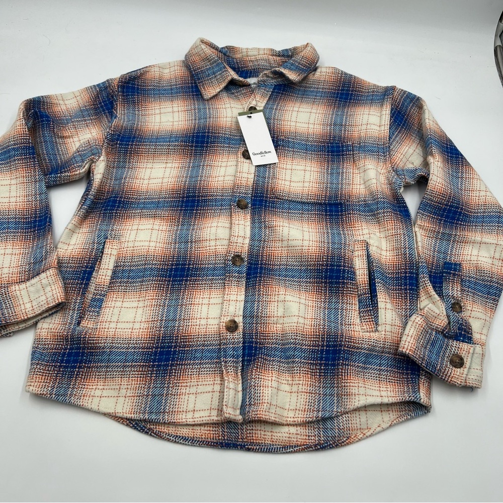Goodfellow heavyweight cream/blue flannel size Medium. 100% cotton, side pockets